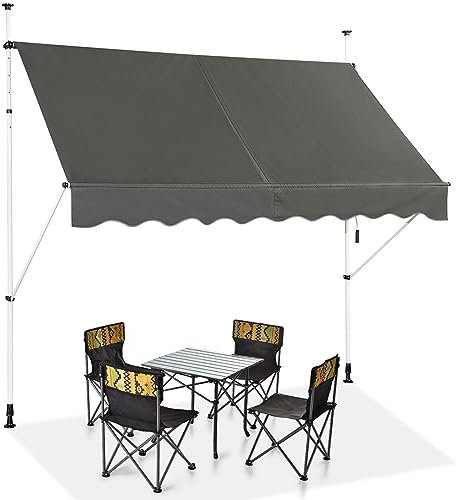 COSTWAY Tenda da Sole per Balcone, Tenda da Sole a Morsetto per Esterno, Regolabile in Altezza, Telaio Telescopico Senza Forare, Telo Resistente ai Raggi Solari (200 cm, Grigio)
