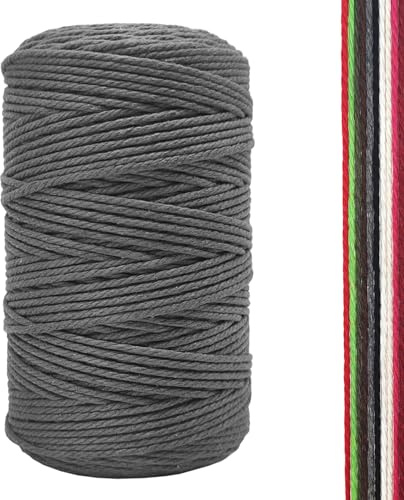 FORBELL Makramee Garn, 2mm x 300m Premium Baumwollgarn, DIY Handwerk (Grau, 2 mm x 300 M)