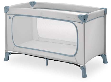 hauck Dream N Play Plus, Dusty Blue - Kinderreisebett mit Transporttasche - Großer Schlupf zum Spielen - Klein Zusammenklappbar - Baby Reisebett Kleinkind ab Geburt bis 15 kg