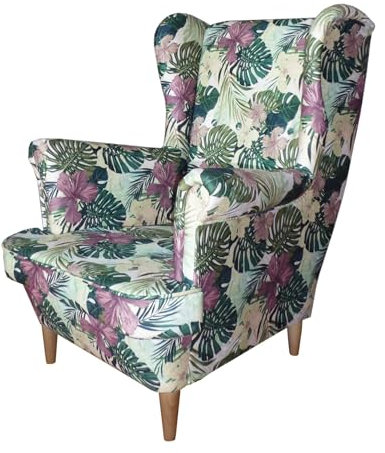 Easy4You Sessel Uszak Boho Tropic 82x100x86 cm, Relaxsessel, Skandinavischer Sessel, Moderner Polstersessel in Stoff Velvet Kronos, Wohnzimmermöbel, Füße aus Holz