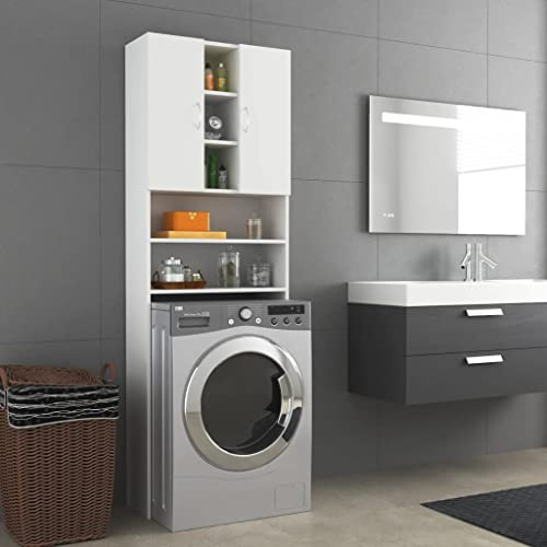 HXZZXS Mobile per Lavatrice con Ante Bianco Truciolato 64x25,5x190 cm Mobile Lavatrice Incasso Armadietto Lavatrice Mobile Alto Mobiletto Bagno Arredi Bagni Mobiletto con Ante