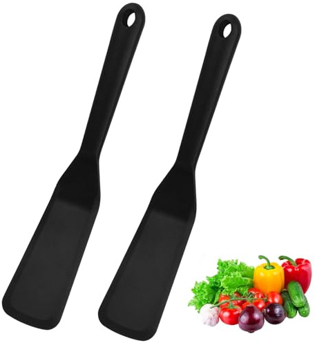 2 Stücke Pfannenwender Silikon,Mini Espatula,Antihaft Silicone Spatula,Spatula Wende,Hitzebeständig Spatula,Omelett Spatel - Für Kochen Fisch,Kochen Ei Burger,Pizza,Steak,Omelette Crepes (Schwarz)