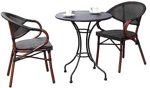 Bistrotisch und Stühle Set 3, Gartenmöbel-Set, Outdoor-Gesprächstisch-Stühle-Set, mit 2 Stühlen und einem Tisch aus gehärtetem Glas, für Balkon