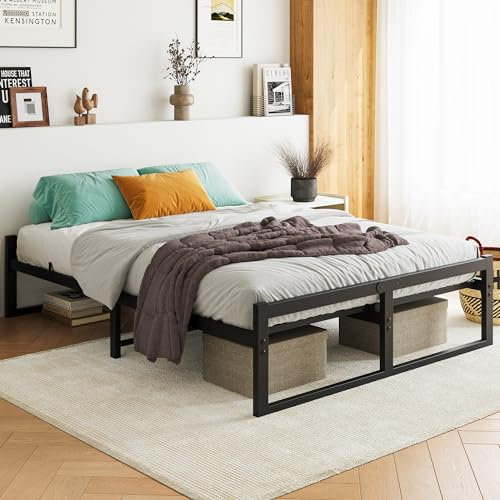 FORTUNERO King Size Metal Bed Frame Platform with Mattress Base 27cm Underbed Storage Steel Support Noise-Proof 150x200cm