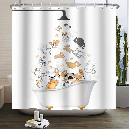 Duschvorhang Blaue Katze Gelb Duschvorhang Stoff Polyester Badevorhang Shower Curtains Antischimmel Duschvorhang Wasserdicht Duschvorhänge Duschvorhang 240x200 mit 12 Duschvorhangringen