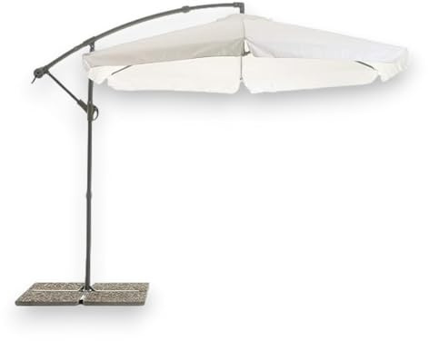 Briconess.com Ombrellone tondo 330 cm da giardino bianco a palo laterale e sistema di apertura a manovella