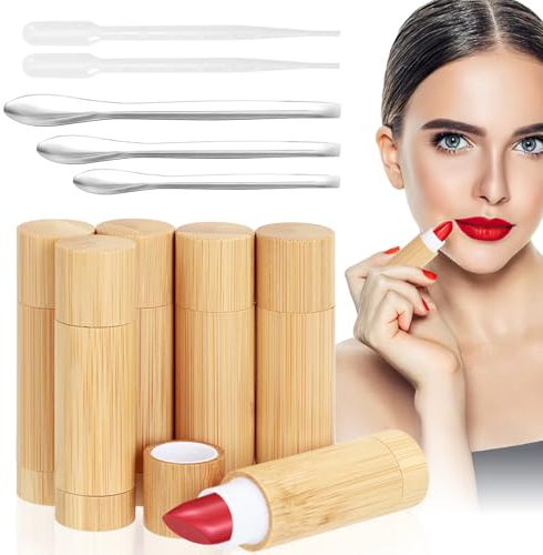 Barra de labios vacía 6 Piezas Bálsamo Labial de bambú vacío Tubos, Tubo de Lápiz Labial Transparente Envases para Labiales Vacios con Tapa, Tubo De Lápiz Labial Recargable DIY Bálsamo Labial