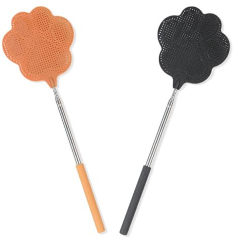 EIYVPRA Fliegenklatsche 2 Stück, Ausziehbare Fliegenklatsche, Pest Control, Mit Integriertem Mückenschaber, Bärentatze Fliegenklatsch, Fly swatter, für Fliegen und Insekten Abzuwehren(Schwarz/Braun)