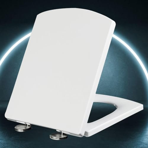 Wc Sitz Hochwertige Absenkautomatik Toilettendeckel Eckig Weiß Wc Deckel Klobrille mit Absenkautomatik Top-Installation Klodeckel aus Duroplast,white-34.5 * 43cm