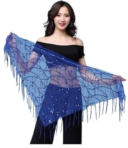 HWJFDC Bauchtanz Hüfttuch Bauchtanz-Kostüme, Pailletten-Quaste, Bauchtanz-Hüfttuch for Frauen, Bauchtanz-Gürtel, 11 Arten von Farben(Blue)