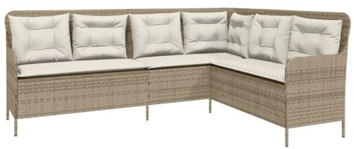 vidaXL Gartensofa in L-Form mit Kissen Beige Poly Rattan