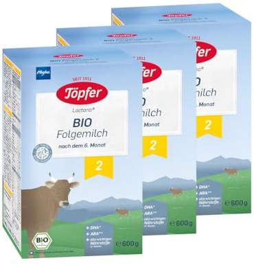 Töpfer Bio Folgemilch 2 - 3 x 600g Milchpulver - Babynahrung als Ergänzung zum Stillen / zur Beikost - Mit Bio-Milch aus dem Allgäu