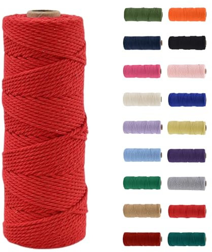 MORAINJAY 2mm Cotone Macramè 100% Naturale,Rosso 100m Filato Non Sbiancato Senza Chimici per DIY, Bomboniere, Decorazioni - Cordame in Cotone per Crafts