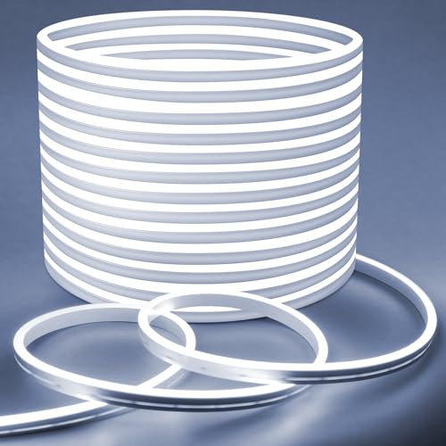 Lamomo LED Strip Light 20M, White Dimmable Neon Light Strip, 24V Waterproof Rope Light, 6000K Silicone DIY Flexible Led Lights for Bedroom, Indoor, Outdoor Decor
