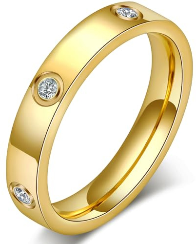 OreilleStar Love Friendship Cute Ring for Women: 18K Gold Plated Silver Stainless Steel Promise Ring Cubic Zirconia Wedding Engagement Band Birthday Gifts Dainty CZ Jewelry Size 7