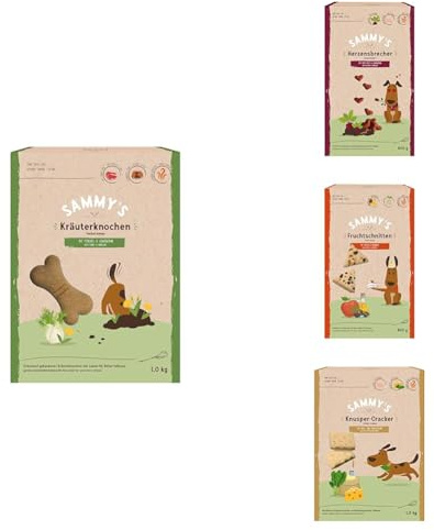 Backwaren Bundle aus Sammy´s Kräuterknochen | Schonend gebackene Hundesnacks 1 kg + Sammy´s Herzensbrecher 1 x 800 g + Sammy´s Fruchtschnitten 1 x 800 g + Sammy´s Knusper-Cracker 1 x 1 kg