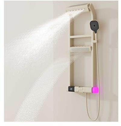 WRJAHCG Colonne De Douche Thermostatique,Panneau De Douche avec Affichage Numérique,Multifonction Barre De Douche Mitigeur Douche,Creamy White,Thermostat