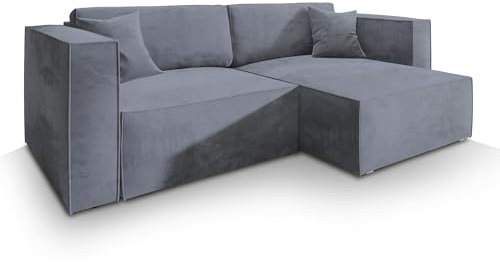 Masseno Ecksofa NERIO M mit Schlaffunktion L-Form, Sofa mit Bettkasten, Wohnzimmersofa, Couch, Soffa, Bettsofa, Couchgarnitur- Grau, Monolith 85