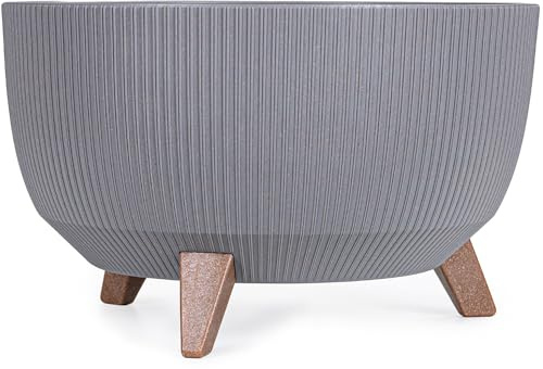 KONZEPT Macetero con patas – Maceta grande de plástico redondo de 47 cm – Moderna y resistente a la intemperie, para interior y exterior