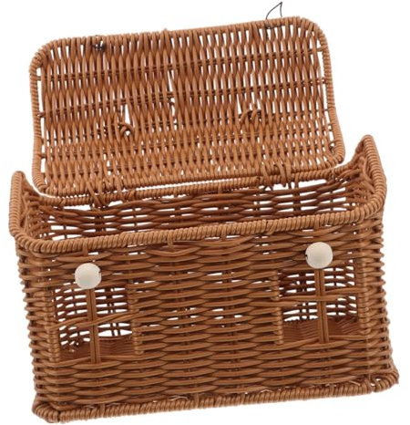 SHERCHPRY Aufbewahrungskorb aus Rattan Hochzeit Brautjungfern geformt weben kleiner Korb mit Henkel kleiner Picknickkorb mit Deckel Geschenkkörbe leer pp Light Brown