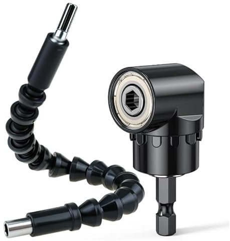 Ferizzia 2 Pezzi Trapano Mandrino Avvitatore Angolare Kit, Adattatore Trapano ad Angolo Retto 105° e 295 mm Prolunga Accessori Flessibile, Accessori Avvitatore, 1/4 Porta Inserti, per Spazi Ristretti