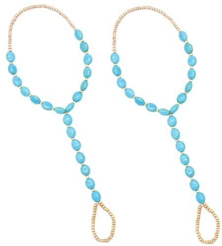 Beaupretty 2 Piezas de Tobilleras con Cuentas de Turquesa y Cadena Elástica para Mujer, Joyería Delicada para Bodas Playa y Verano, Accesorio que Añade Estilo