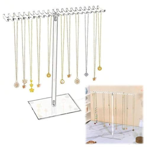 Srwoyze Halsbandshållare, smyckeshållare med 40 krokar, akryl displayställ, transparent halsband, T-smycken, hållare för halsband, örhängen, ringar, armband, 1 st