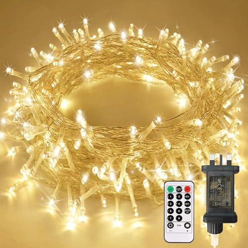 Afaiup 200 LED Fairy Lights Indoor Outdoor Clear Wire, Warm White Christmas Lights for Bedroom, 82Ft Twinkle Fairy Classroom Light Plug in for Home Wedding Tree Yard Patio Decor