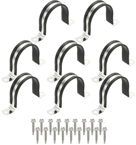 PATIKIL 8Pcs Pipe Clamps, 2-1/2 Inch 304 Stainless Steel Rubber Cushioned U Bracket Conduit Clamps Pipe Strap Wire Clips with Hexagonal Screw for Tube Hose Cord Installation, 63mm