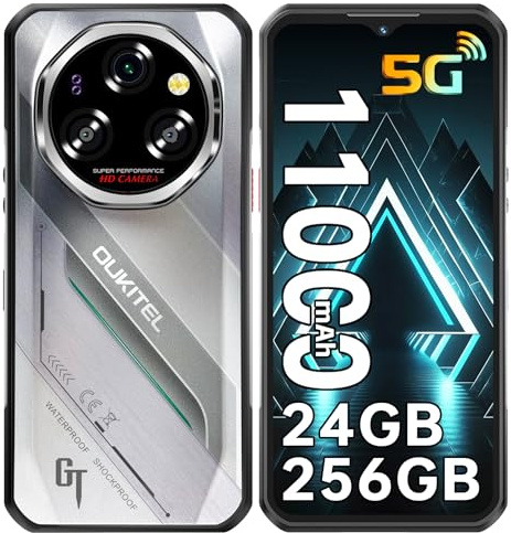 OUKITEL WP62 5G Téléphone Portable Incassable - 24GO+256GO/TF 2TO, Batterie 11000mAh/33W Smartphone Incassable 6,6''FHD+ 120Hz, Caméra 108MP+32MP, Telephone de Chantier Android 15, NFC/GPS/5G Dual SIM