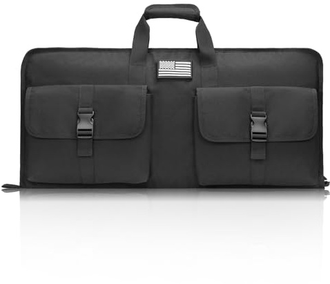 lollwolf 28 inch Rifle Case Soft, Rifle Bag Lightweight, Gun Case with Two Buckle Pockets, Wall Hanger, Short Gun Shotgun Bag with Adjustable Shoulder Strap for Outdoor Hunting Shooting