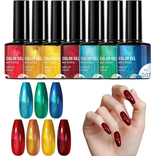 Gellack Regenbogen,Glitzernder Nagellack Für Damen - 7 Farben Für Zuhause Salon Freizeit Festivals Fingernägel Beauty-Liebhaber