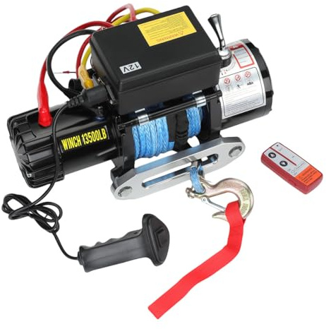 GEARHERO Elektrische Seilwinde 12V 13500lbs 6123KG mit Synthetikseil Offroadwinde Motorwinde mit Funk- & Kabel-Fernbedienung für SUV, Jeep, Geländewagen, Boot, Anhänger, ATV