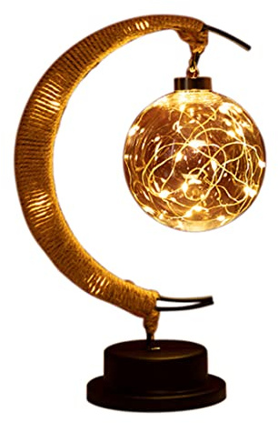 Jorzer Lámpara de LED con Soporte en Forma de Media Funciona con Pilas luz Nocturna Decorativa Colgante lámpara Lunar mágica para Dormitorio sin Pilas luz Blanca cálida