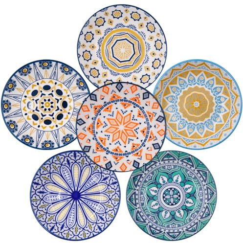 6 Pcs Porcelain Tapas Dishes, Snack Bowls, 4 inch Bohemian Soy Sauce Dipping Bowls, Small Spice Bowls for Small Dishes, Desserts, Appetizers