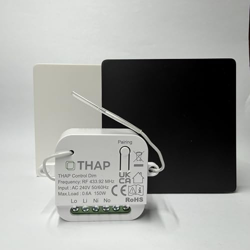 THAP Smart Set – Kabelloser Lichtschalter mit Funkempfänger, batterielos, Alexa & Google Assistant kompatibel (black)