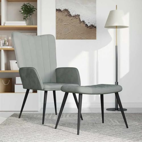 Frdhee Lesesessel für Erwachsene,Relaxsessel mit Hocker Hellgrau Samt,Bodensessel für Schlafzimmer, Garten