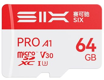 SIX M100 64 GB micro-SD-kort – läsning upp till 100 MB/s – A1, U3, V30, 4K UHD-aktiverat microSDXC-minneskort 256 GB med adapter för smartphones, surfplattor, instrumentkameror, drönare, spelkonsoler