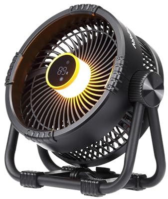 BougeRV F01 Camping Ventilador 20000mAh 33,5 horas Soporte de Metal, Negro | Ventilador Portátil Recargable USB Silencioso y Potente con Luz LED y App para Mesa Coche Camper Furgoneta o Terraza Exterior