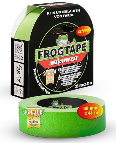 FrogTape Advanced Washi Malerband, Innen & Außen, 36mm x 41,1m | PaintBlock, UV-beständig, scharfe Kanten, rückstandslos, Malerkrepp, Feinkrepp