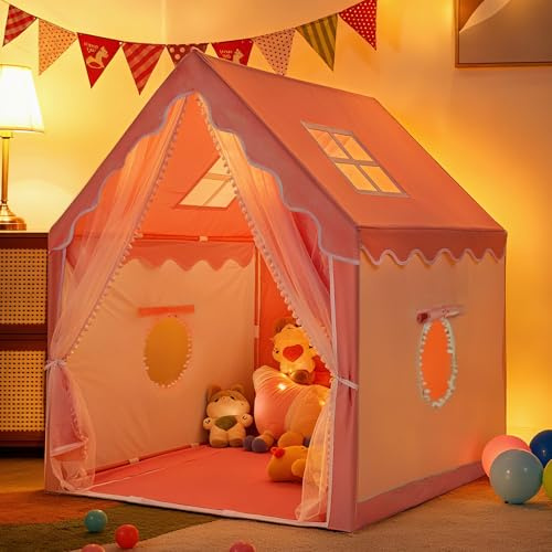 Tienda de campaña para niños, Casa de Juegos Princesa Rosa, Tienda de Princesa 130x120x100 cm, Casita Infantil con Ventanas, Rincón de Lectura para Dormitorio, para niñas 3-15 años
