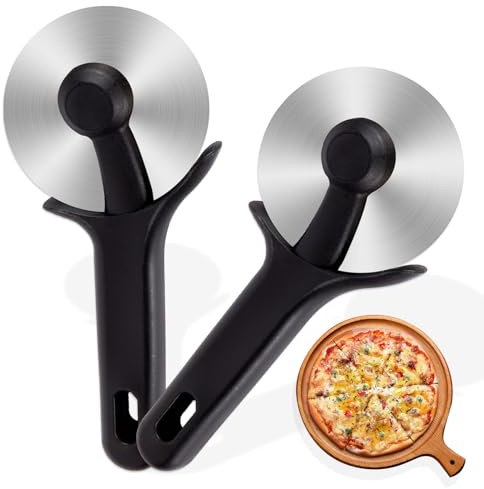 Cortador de pizza, acero inoxidable, original, negro, cortador de pizza, mango de silicona antideslizante, rueda de pizza profesional, hoja con funda protectora, apto para lavavajillas