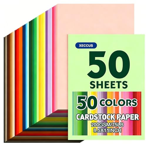 50 Blatt Tonpapier A4 Bunt, 200g/m² (50 Farben, je 1 Bogen)