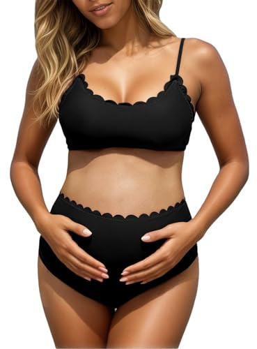 Traje de baño de maternidad de dos piezas para mujer, bikini de cintura alta, cómodo tankini con parte inferior para embarazo, verano, playa, piscina, vacaciones
