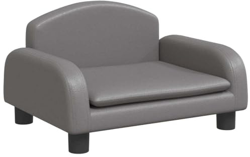 GFEROMRF Hundesofa Kiefernholz Grau Kunstleder Hundecouch mit Schaumstoff 50x40x30 cm, wasserdichtes Haustierbett mit robustem Rahmen und Vier Füßen, pflegeleichtes Hundesofa für Wohnzimmer