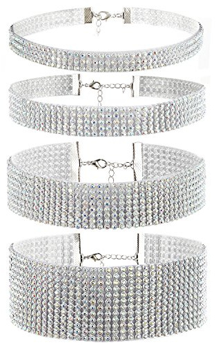 Cupimatch Wide Shinning Rhinestone Crystal Choker Adjustable Collar Necklace for Women Set for Mother's Day