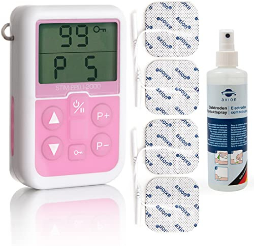 axion Stim-Pro I-2000 Beckenbodentrainer mit Elektroden - Medizinprodukt | EMS Beckenbodentraining mit 4x Elektroden 5x5 cm & Kontaktspray - Bei Inkontinenz, zur Beckenboden-Straffung. Pelvic Trainer