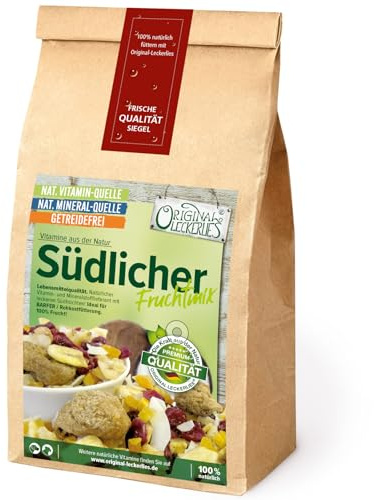 ORIGINAL LECKERLIES® Südlicher Frucht-Mix 400g, ***Premium Qualität*** Papageienfutter, Früchte aus südlichen Ländern, Futterergänzung für Papageien ohne künstliche Zusätze!