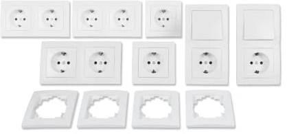 McPower | Schalter und Steckdosen Set Flair Niveau | 23-teilig | UP | weiß | Wechselschalter & Steckdosen | Rahmen 1-fach & 2-fach | 250V