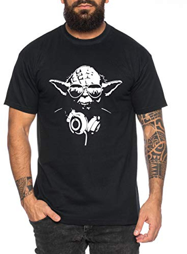 Tee Kiki Yoda - T-Shirt pour Homme DJ Yoda Jedi Ritter The Empire Turntables Music Rave House Trance Techno Geek, Farbe2:Noir, Größe2:XX-Large
